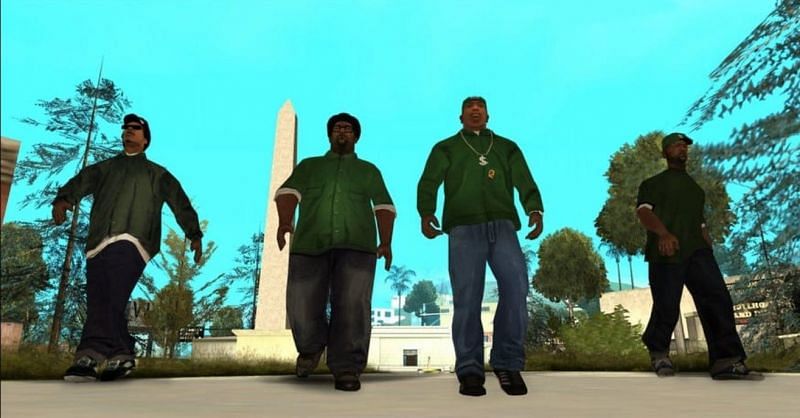 CJ puede vestirse de verde y representar a su pandilla (Imagen a través de Rockstar Games)