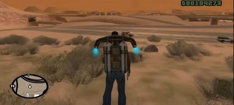 CJ usando un jetpack en GTA San Andreas (Imagen a través de Rockstar Games)