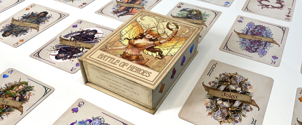 Baraja de naipes Art Nouveau inspirada en WoW - Battle of Heroes Kickstarter financiado en 8 horas