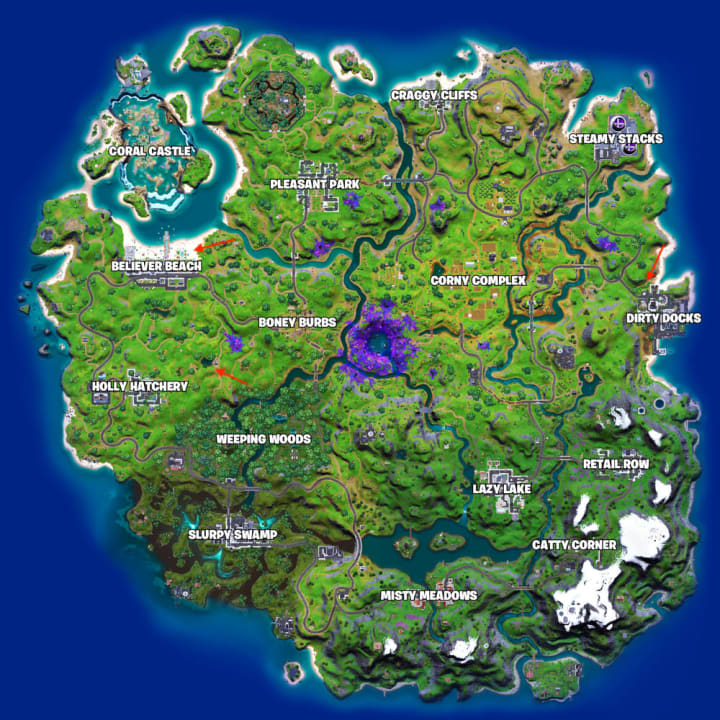 Los jugadores pueden visitar cualquiera de los NPC cuyas ubicaciones están marcadas en el mapa con flechas rojas.