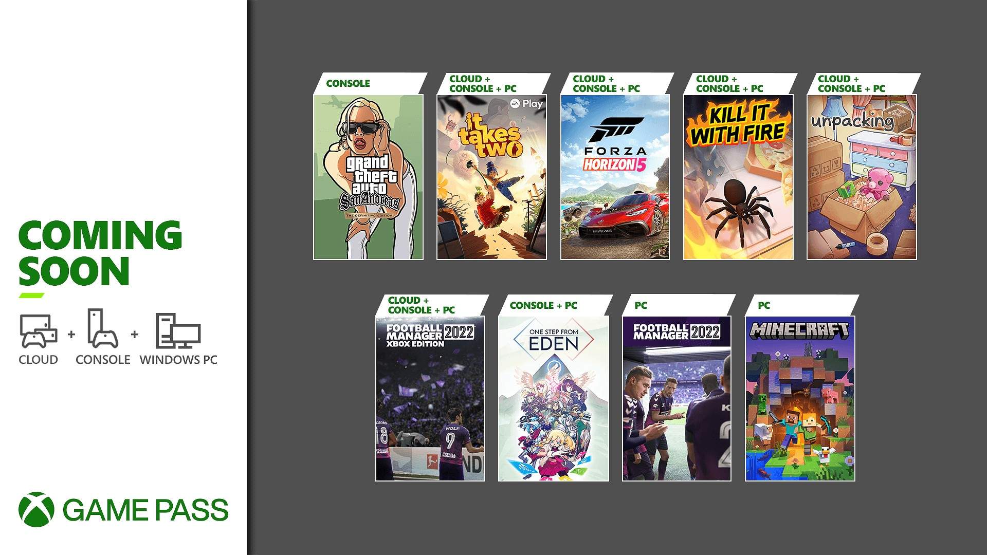 Próximamente en Xbox Game Pass: Forza Horizon 5, Minecraft: Bedrock y Java Edition, y más