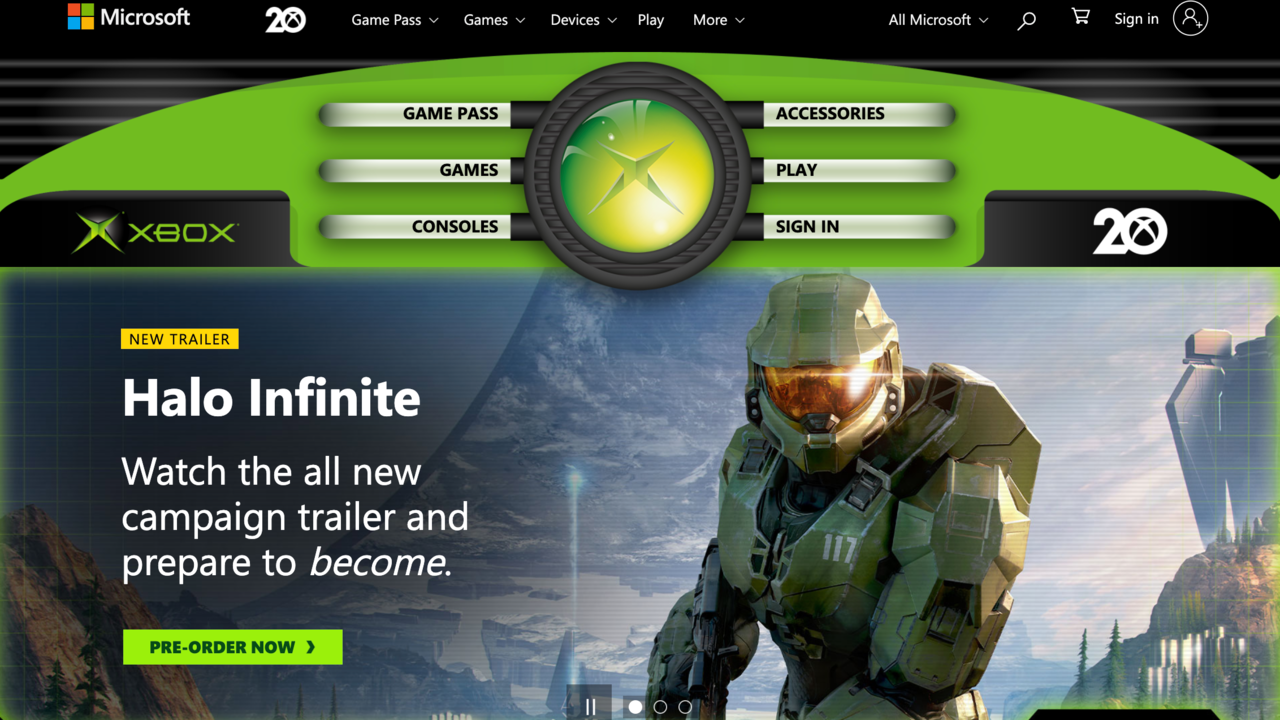 El sitio web de Xbox recibe un cambio de imagen original de Xbox para celebrar el vigésimo aniversario