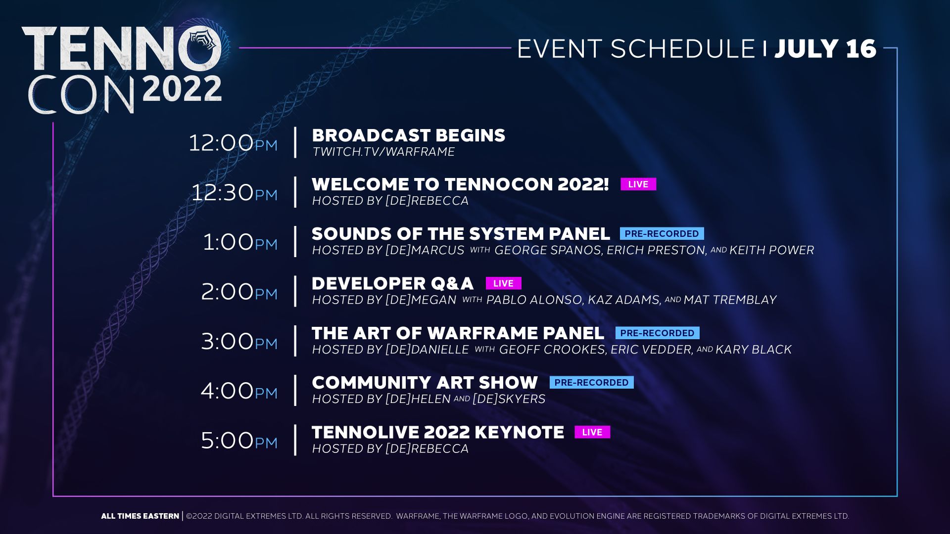 Calendario de eventos de TennoCon 2021