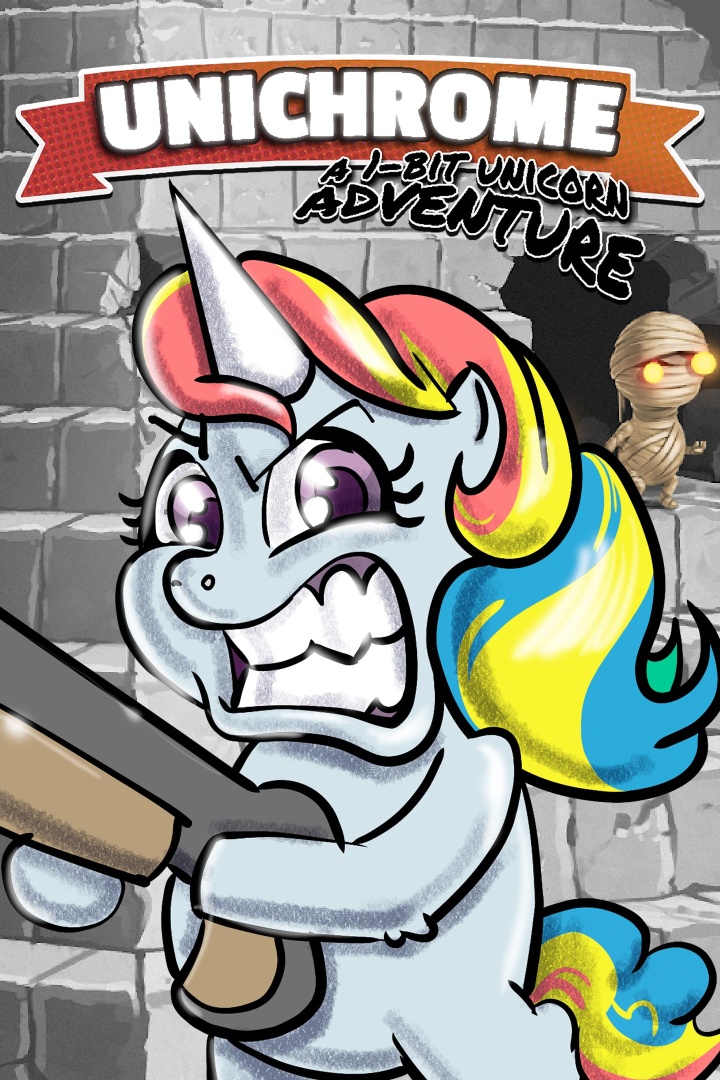 Unichrome: un arte de caja de aventura de unicornio de 1 bit