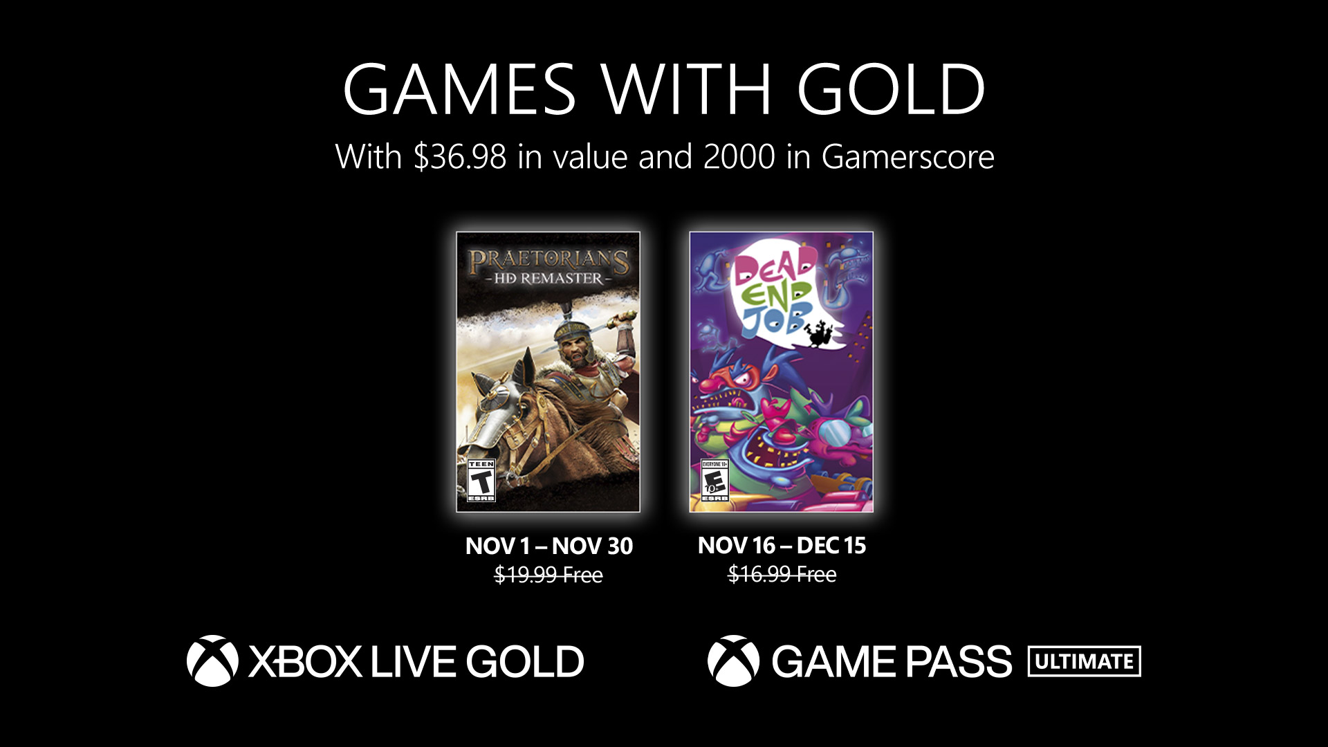 Nuevos juegos con Gold para noviembre de 2022