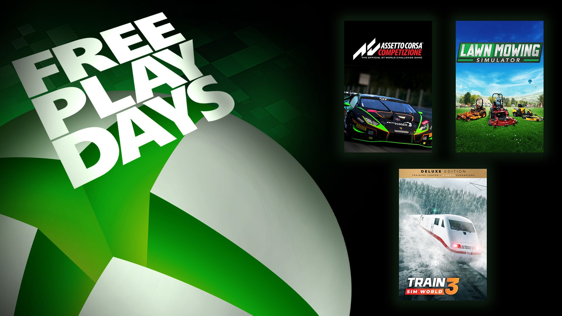 Días de juego gratis: Assetto Corsa Competizione, Lawn Mowing Simulator y Train Sim World 3: Deluxe Edition