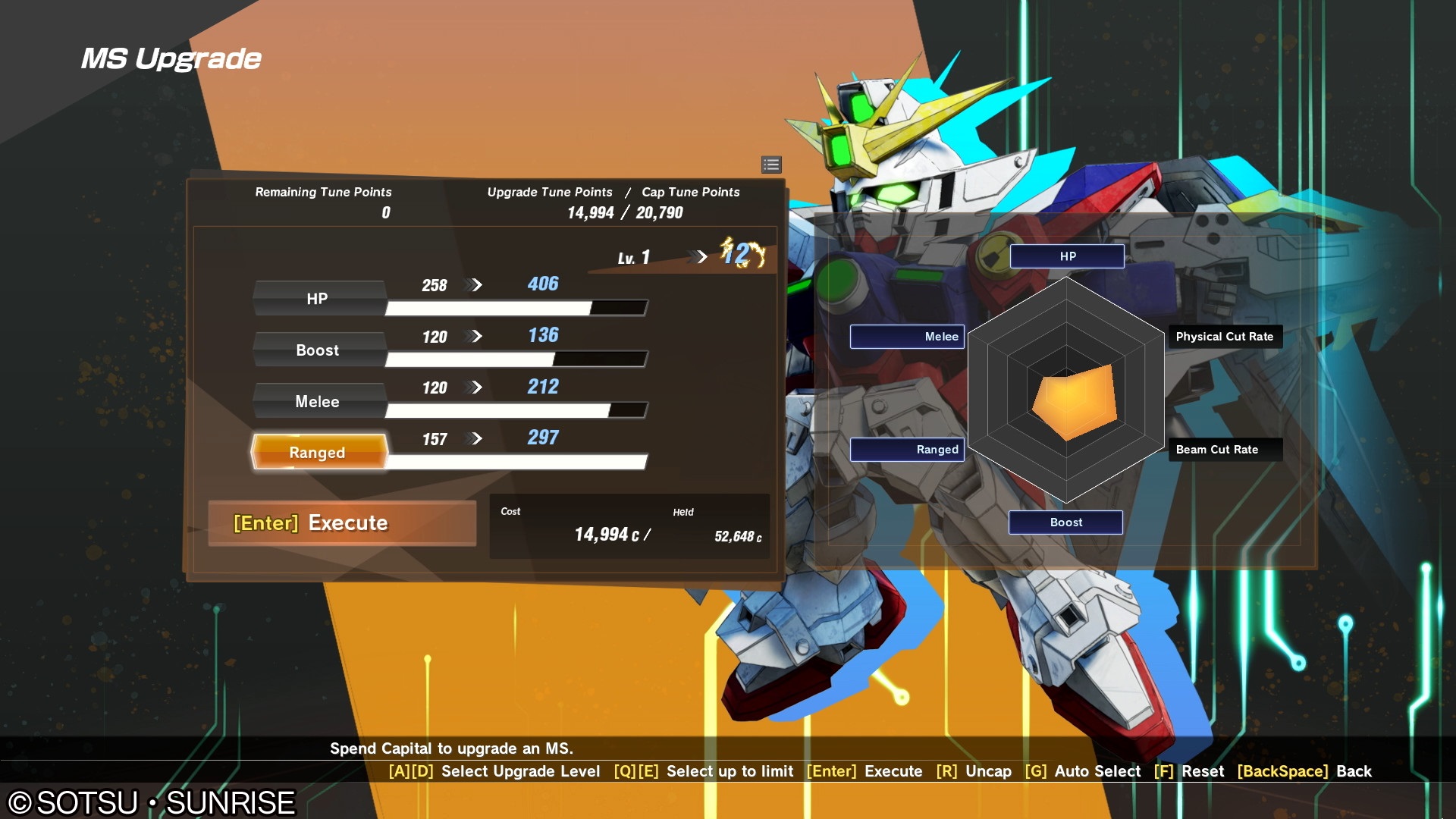 Captura de pantalla de la pantalla de actualización de SD Gundam Battle Alliance