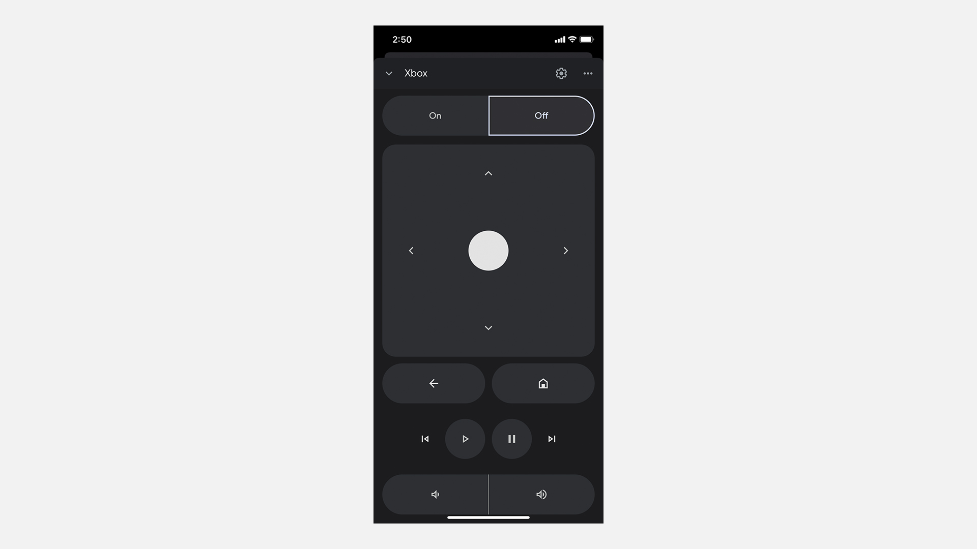 Captura de pantalla del control remoto de la aplicación Google Home.