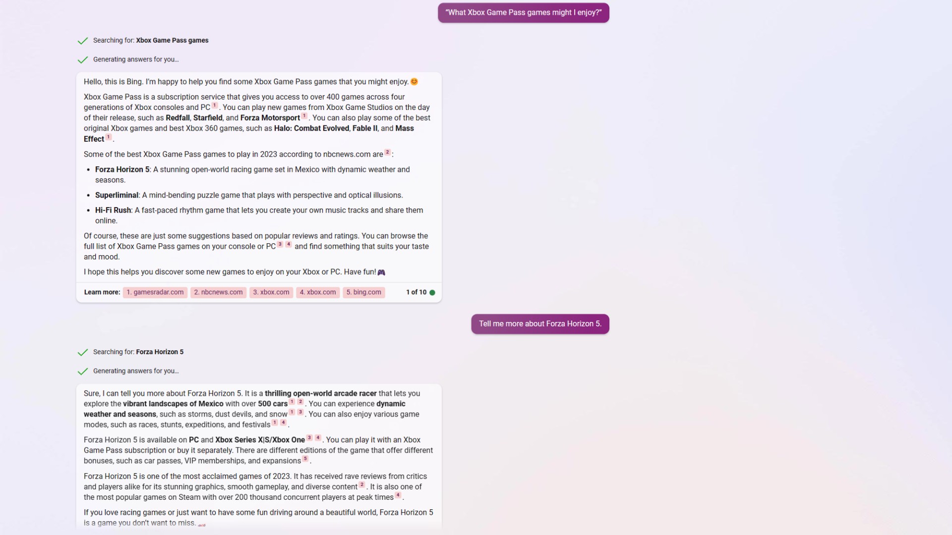 Activo de respuesta de chat impulsado por IA de Bing