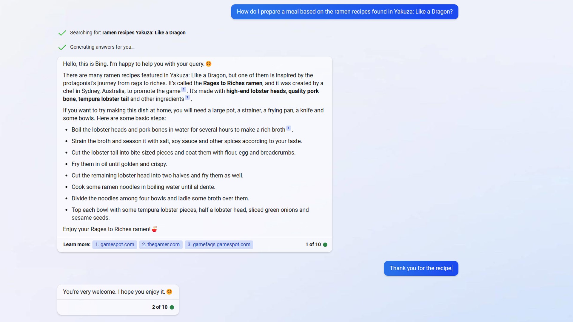 Activo de respuesta de chat impulsado por IA de Bing