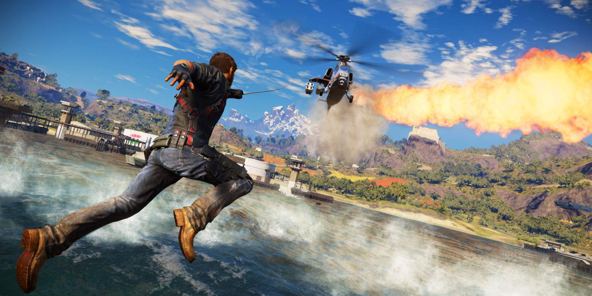 Rico agarrando un helicóptero en Just Cause 3