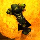 A goblin lies atop of some gold in World of Warcraft