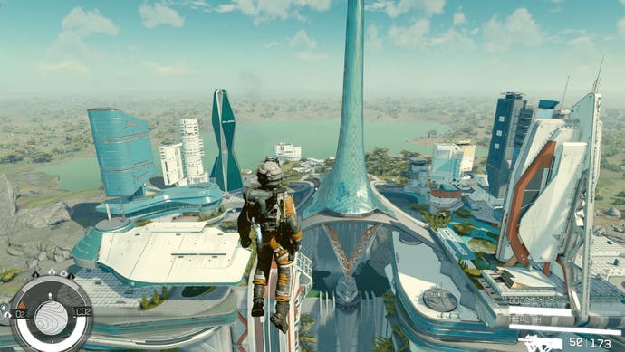 Mod de gravedad Starfield volando sobre la Nueva Atlántida
