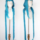 Peluca de encaje frontal Arcane League of Legends Jinx 140 cm azul canoso trenzas gemelas largas Creo Gaming