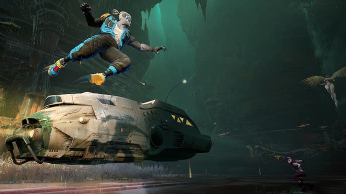 Captura de pantalla del personaje de Wakerunners saltando en el aire contra otros