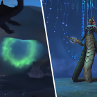 WoW: Se acerca la dificultad variable para los jefes míticos, ¡pero cuidado con la trampa! Left: An underwater lair entrance. Right: The resident of that lair, a three-tailed naga.